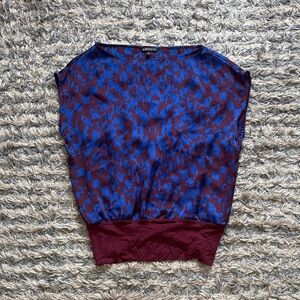 Express Blue and Burgundy Patterned Blouse Size S